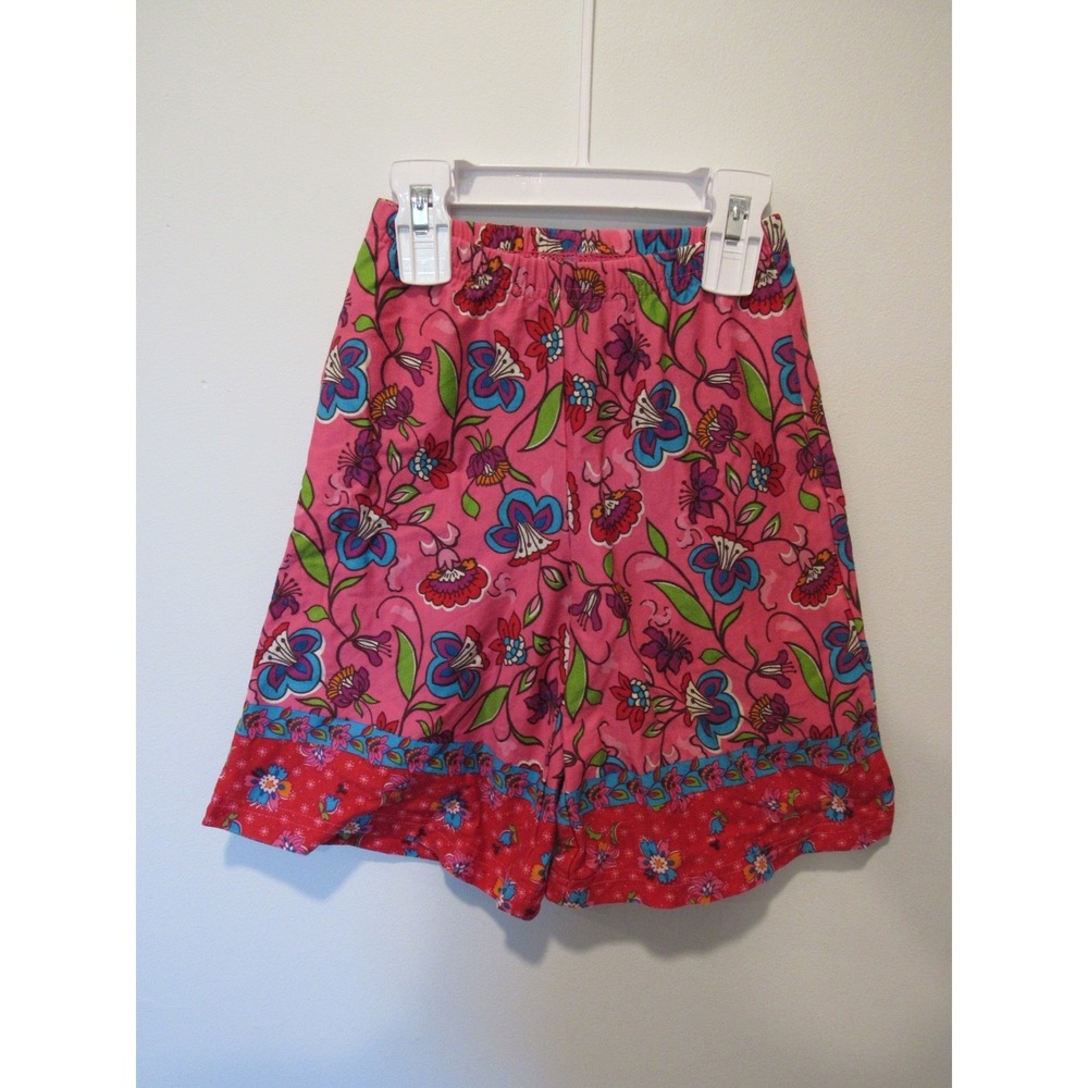 Hanna Andersson Girls Retro Floral Culotte Wide Leg Shorts Pink Cotton Size 80